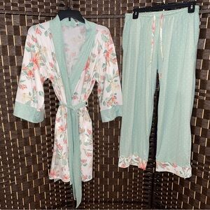 Flora Nikrooz Floral Mint Robe and Pants Set